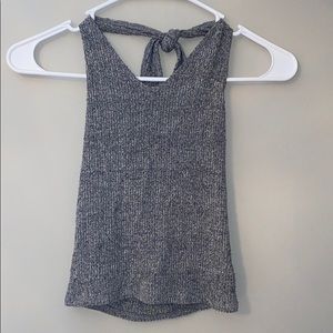 grey halter tie top, worn before